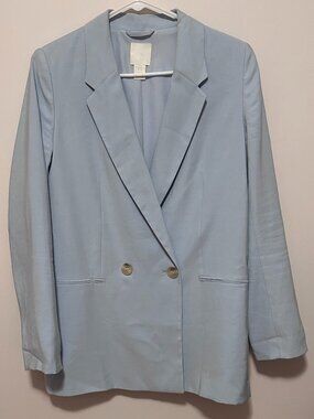 H&M Oversized Double-Breasted Blazer Jacket - Color: Dusty Blue / Size: XS